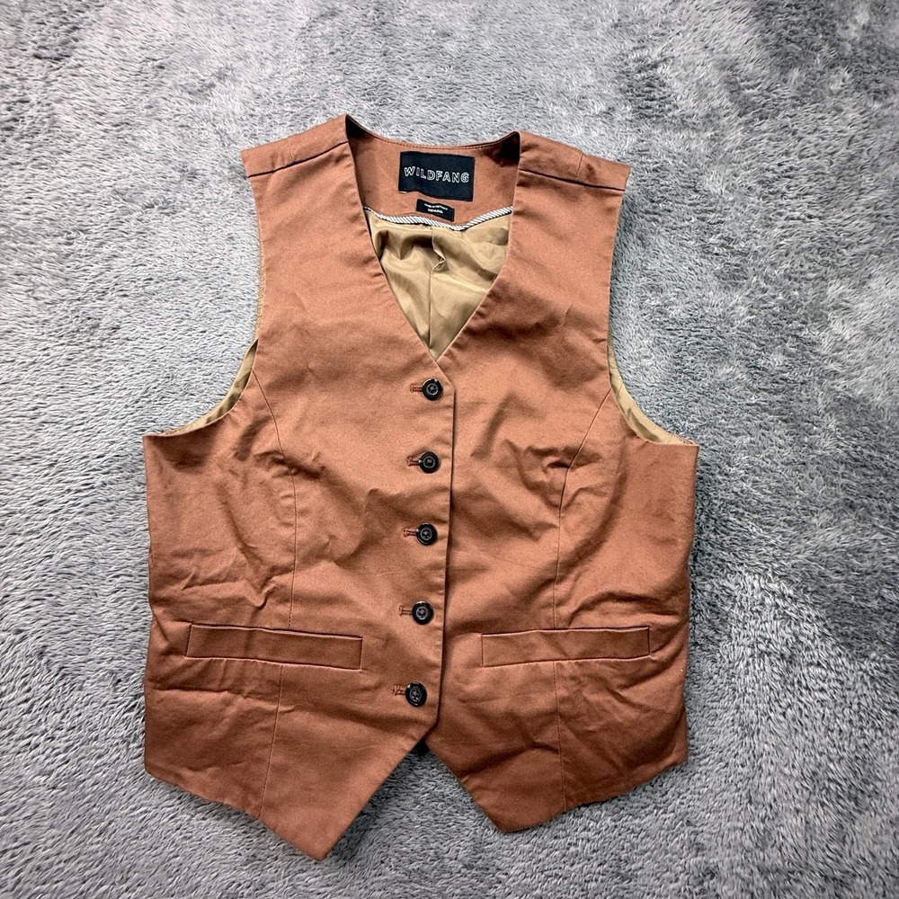 Wildfang Ultimate Vest Light Brown Womens XS Cotton Stretch Waistcoat Preppy
